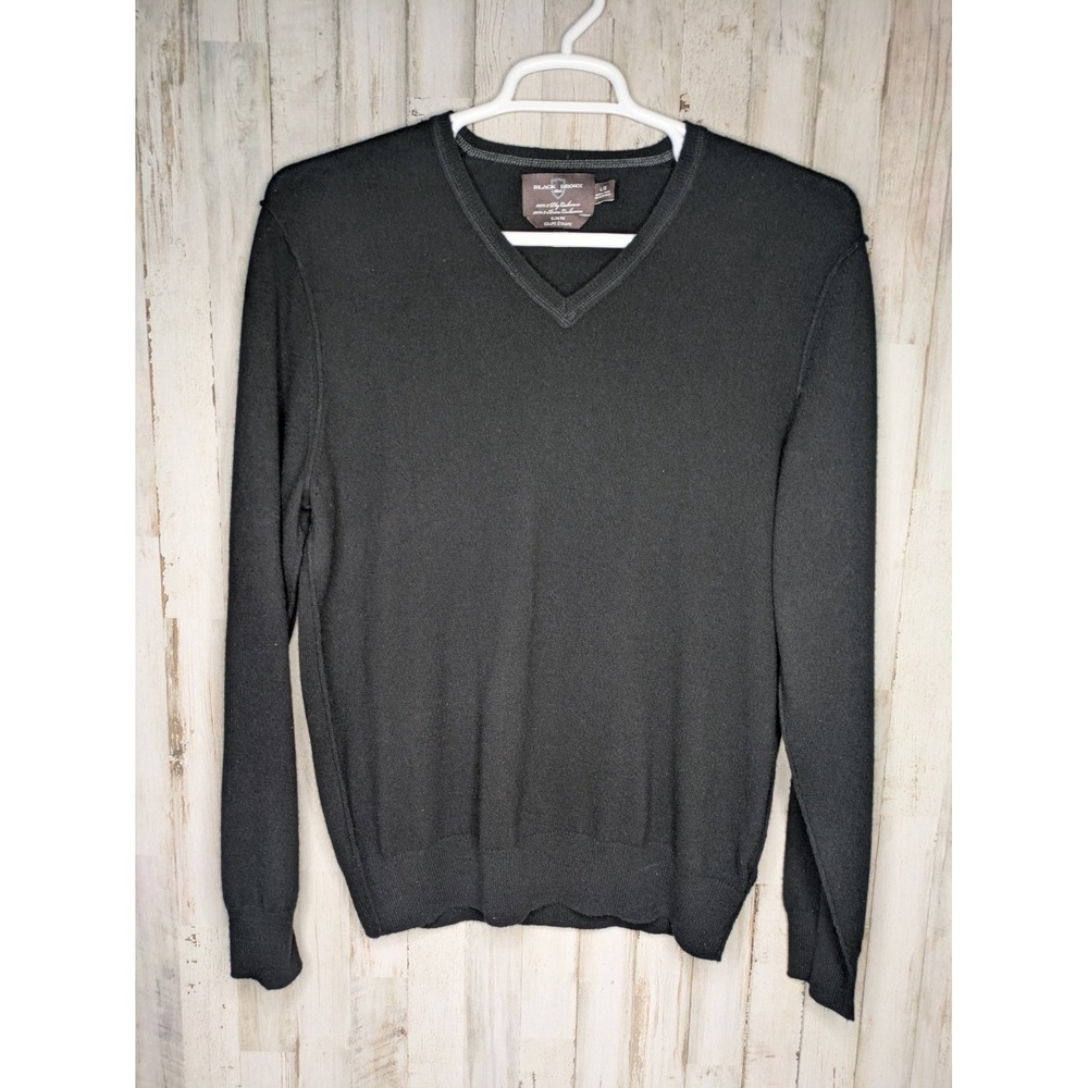 Black Brown 1826 Men's 100% 2-Ply Cashmere V-Neck Sweater Black Men's Large